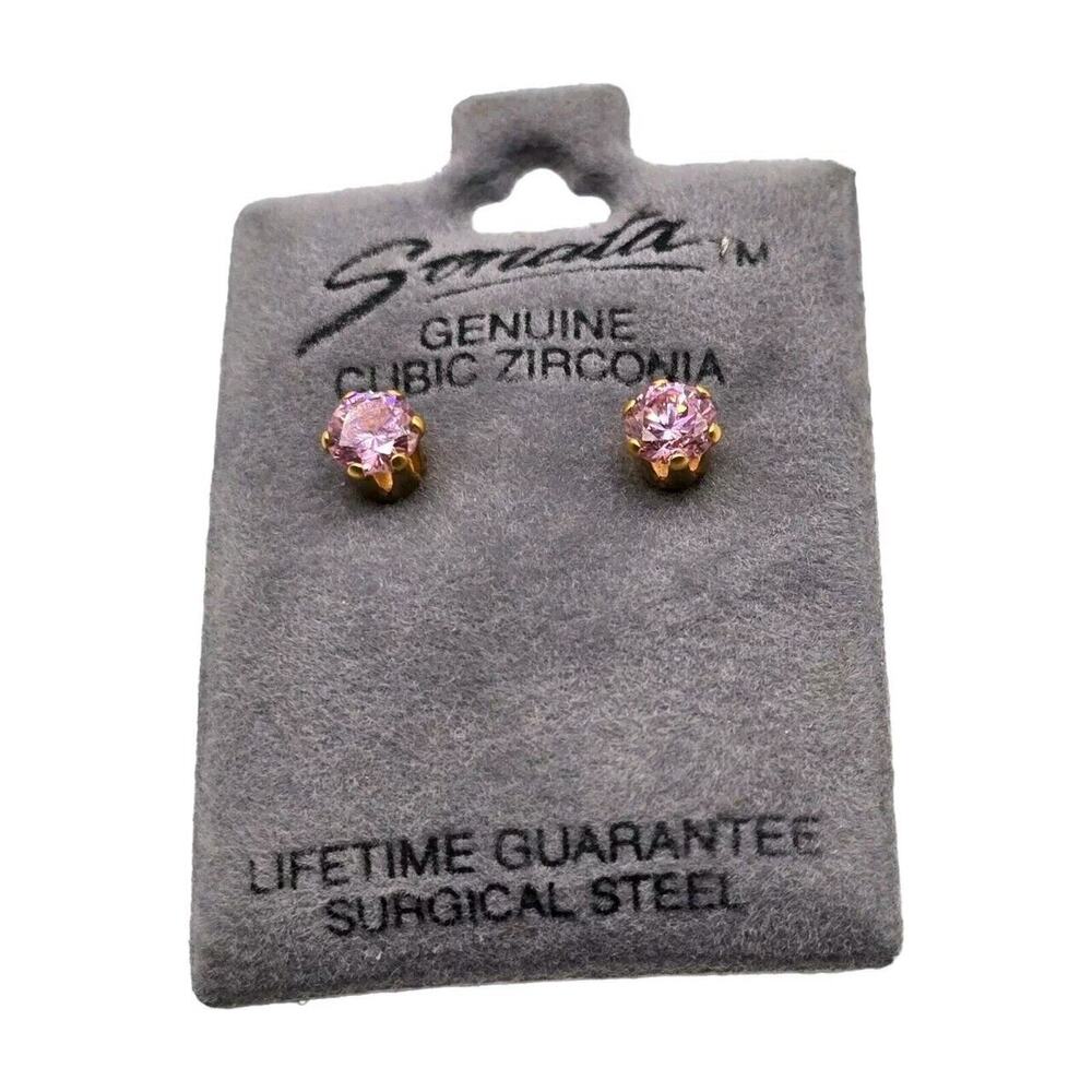 Pierced Sonata Earrings Pink Cubic Zirconia Crystals Studs Gold Tone Extra Small